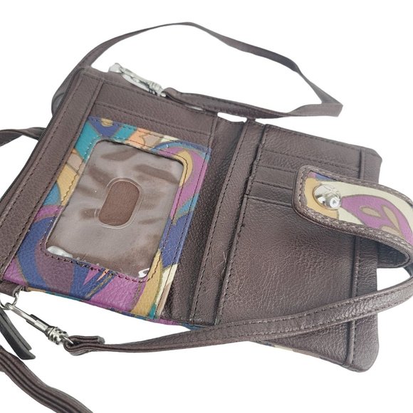 RELIC Teal Purple & Brown Faux Leather Boho Paisley Crossbody Mini Purse Wallet - Picture 3 of 8